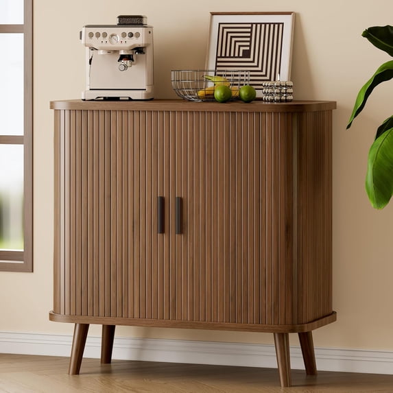 FANRAL 31.5" Wide Fluted Sideboard Buffet Cabinet with Sliding Door,Adjustable Shelves,Multi-Functional Storage Console for Kitchen Dining Room Living Room,Walnut Storage Cabinet