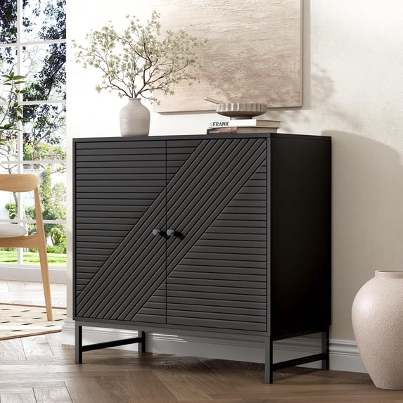 FANRAL 31.5" Wide Sideboard Buffet with Doors,Adjustable Shelf,Modern Minimalist Storage Console for Living Room Kitchen Dining Room,Black Storage Cabinet