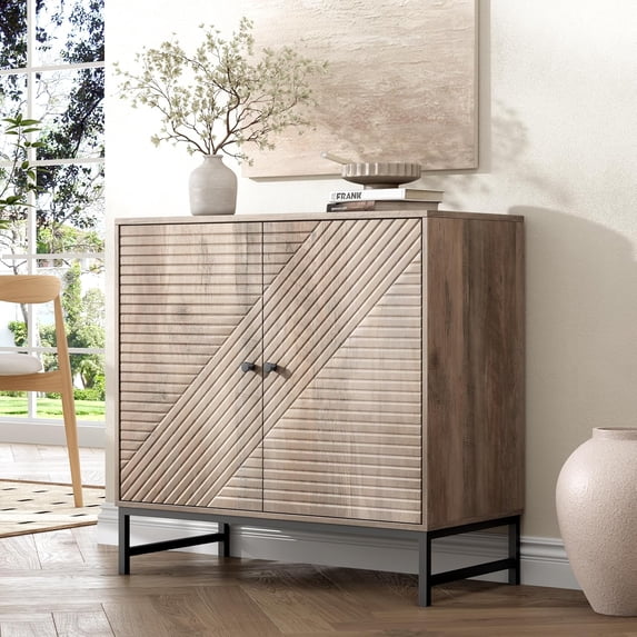 FANRAL 31.5" Wide Sideboard Buffet with Doors,Adjustable Shelf,Modern Minimalist Storage Console for Living Room Kitchen Dining Room,Gray Storage Cabinet