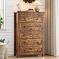 thumbnail image 1 of FANRAL 5 Drawers Tall Dresser for Bedroom,Wood Tall Dresser Modern Chest of Drawers,Closet Clothes Organizer Storage Cabinet,Brown Dresser, 1 of 7