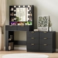 thumbnail image 1 of FANRAL 57" Fluted Vanity Dresser Combo with Lighted Mirror,RGB Adjustable Lighting & 8 Drawers,Mid-Century Modern Dressing Table with Built-in Charging Station for Bedroom,Black Vanity, 1 of 8