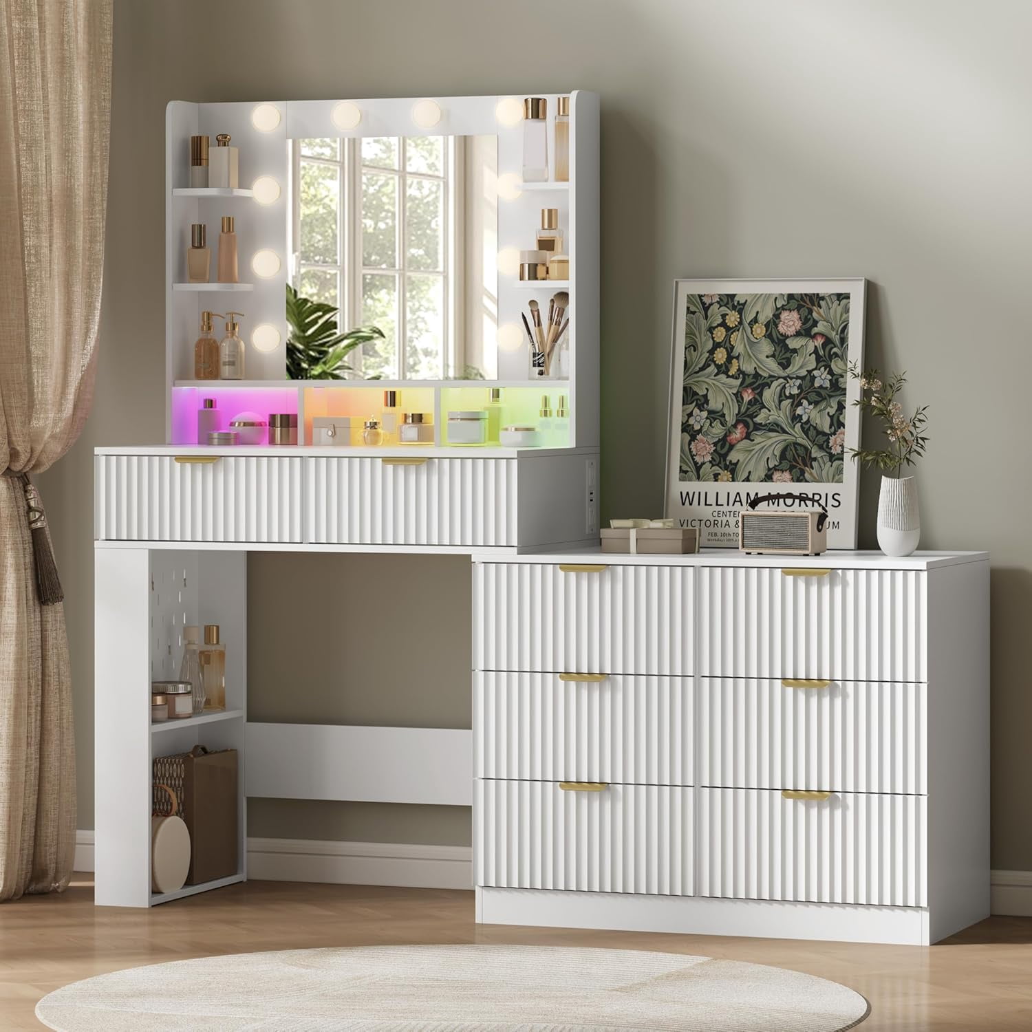 dresser vanity combo White Dresser & Vanity Combo Spacious Storage with Chic Crystal Knobs - On Sale - Bed Bath & Beyond