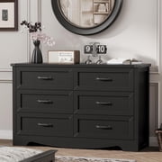 FANRAL 6 Drawers Dresser for Bedroom,Modern Wooden Chest of Drawers,Storage Organizer Dresser for Closet,Black Dresser