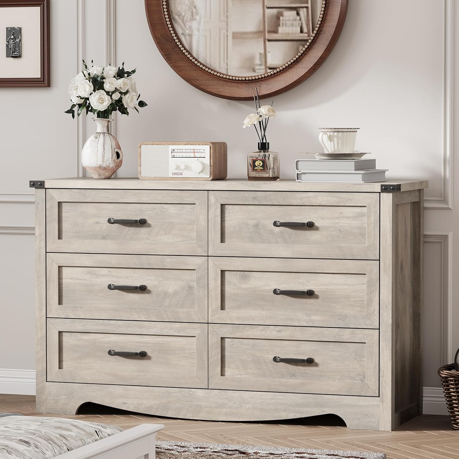 FANRAL 6 Drawers Dresser for Bedroom,Modern Wooden Chest of Drawers,Storage Organizer Dresser for Closet,Wood Dresser