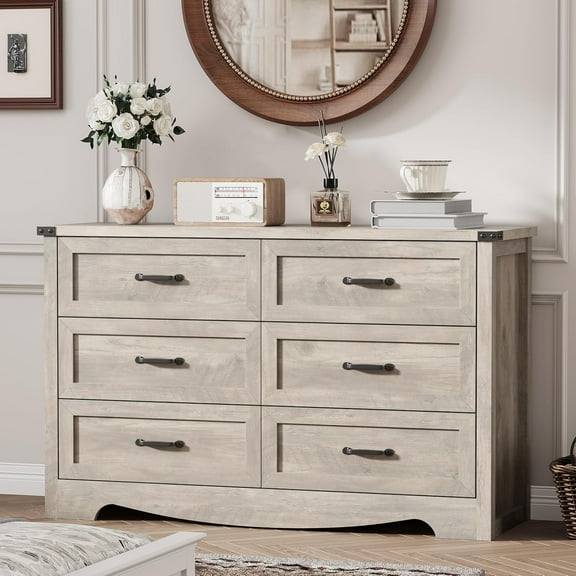 FANRAL 6 Drawer Dresser for Bedroom,Modern Wooden Chest of Drawers,Storage Organizer Dresser for closet,Wood Dresser