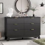 FANRAL 6 Drawers Dresser Fluted Dresser for Bedroom,Wooden Chest of Drawers Modern Dresser for Closet,Black Dresser