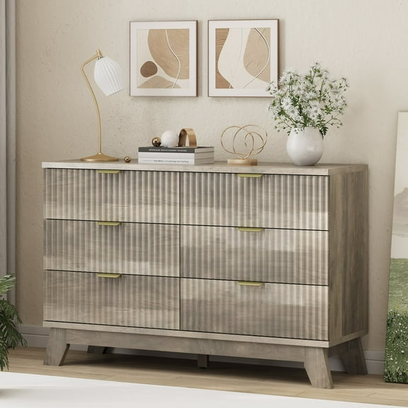 FANRAL 7 Drawer Dresser Fluted Dresser for Bedroom,Wooden Chest Of Drawers Modern Dresser for Closet,Gray Dresser