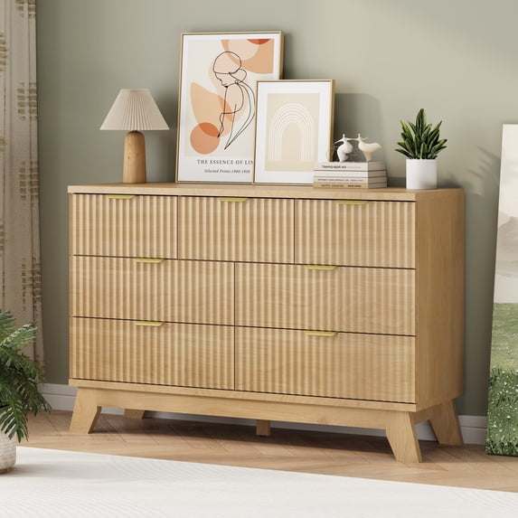 FANRAL 7 Drawers Dresser Fluted Dresser for Bedroom,Wooden Chest of Drawers Modern Dresser for Closet,Natural Oak Dresser