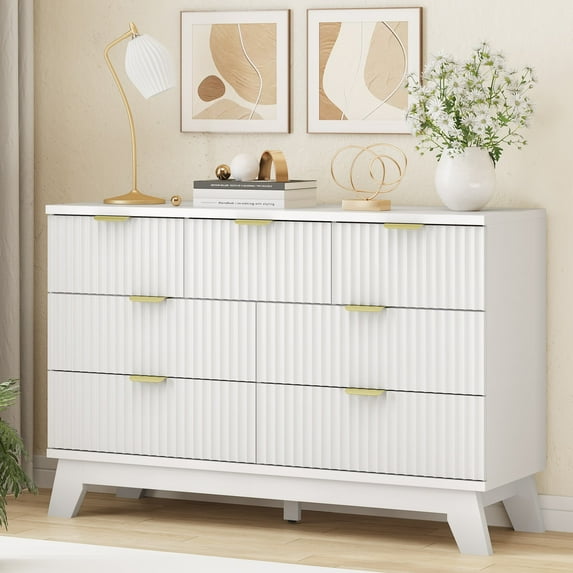 FANRAL 7 Drawer Dresser Fluted Dresser for Bedroom,Wooden Chest Of Drawers Modern Dresser for Closet,White Dresser