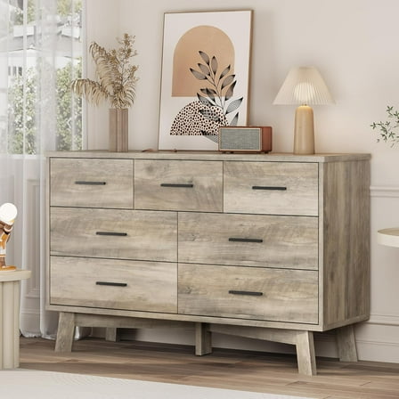 FANRAL 7 Drawer Dresser for Bedroom,Wood Modern Chest of Drawers with X-Shaped Sturdy Base,Gray Dresser