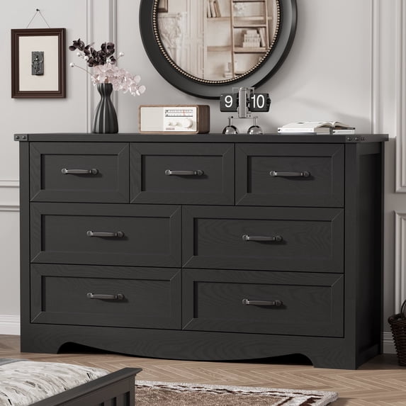 FANRAL 7 Drawers Dresser for Bedroom,Modern Wooden Chest of Drawers,Storage Organizer Dresser for Closet,Natural Oak Dresser(Plus)