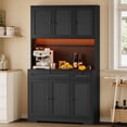 thumbnail image 1 of FANRAL 70” Tall Pantry Cabinet with Charging Station & LED Light,Wide Fluted Kitchen Hutch with Microwave Stand,Drawers & Adjustable Shelves for Dining Room Kitchen,Black Pantry Cabinet, 1 of 7