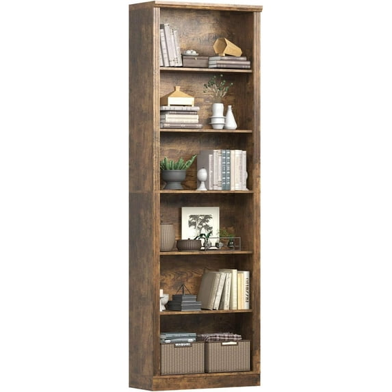 FANRAL 75" Open Bookshelf, 24" Wide 6 Tier Storage Organizer with Adjustable Shelving, Freestanding Anti-Tipping Display Shelf for Home Office Study,Brown Bookcase