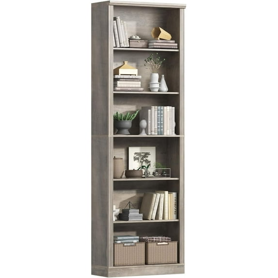 FANRAL 75" Open Bookshelf, 24" Wide 6 Tier Storage Organizer with Adjustable Shelving, Freestanding Anti-Tipping Display Shelf for Home Office Study,Gray Bookcase