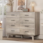 FANRAL 8 Drawers Dresser for Bedroom,Wood Modern Chest of Drawers with X-Shaped Sturdy Base,Gray Dresser