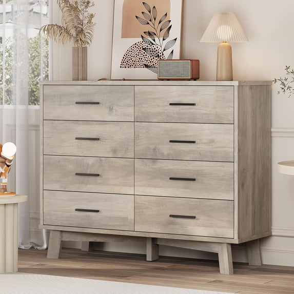 FANRAL 8 Drawers Dresser for Bedroom,Wood Modern Chest of Drawers with X-Shaped Sturdy Base,Gray Dresser