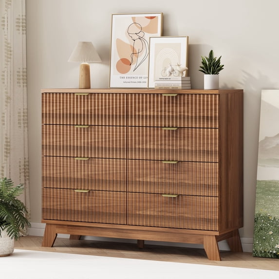 FANRAL 8 Drawers Dresser Fluted Dresser for Bedroom,Wooden Chest of Drawers Modern Dresser for Closet,Walnut Dresser