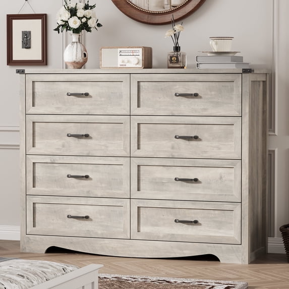 FANRAL 8 Drawers Dresser for Bedroom,Modern Wooden Chest of Drawers,Storage Organizer Dresser for Closet,Walnut Dresser(Plus)