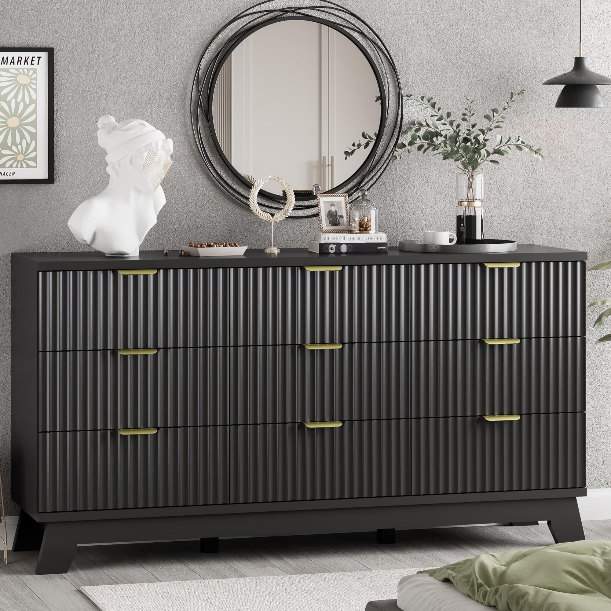 FANRAL 9 Drawers Dresser Fluted Dresser for Bedroom,Wooden Chest of — free download