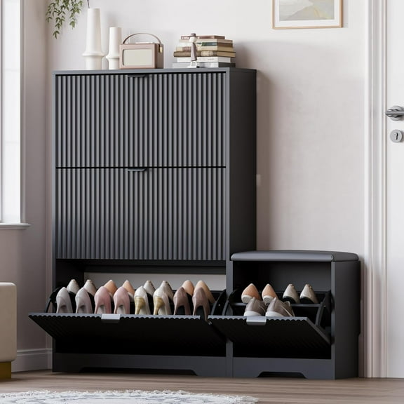 FANRAL Black Space-Saving Shoe Storage Organizer,Flip Drawer Shoe Cabinet Shoe Rack