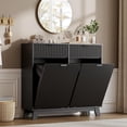 thumbnail image 1 of FANRAL Double Tilt Out Laundry Hamper Cabinet,10 Gallon Wooden Hidden Storage Cabinet,Fluted Trash Can for Bathroom Kitchen Living Room,Black Laundry Basket Cabinet, 1 of 9