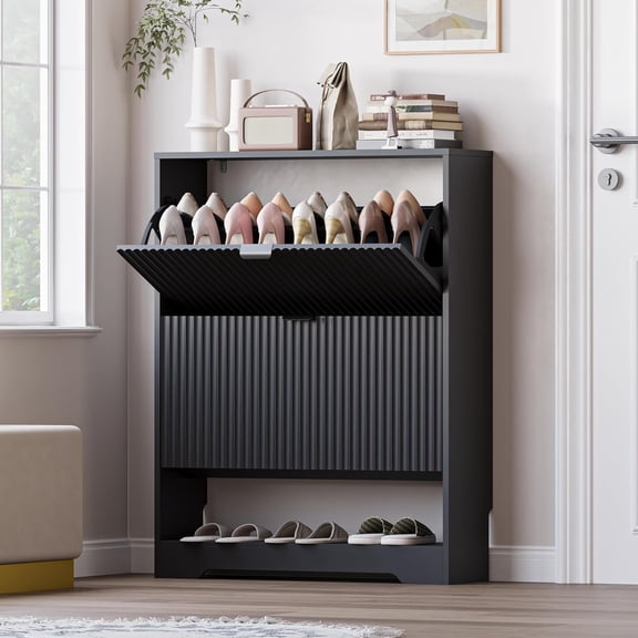 FANRAL Flip Drawer Shoe Cabinet Shoe Rack,Black Entryway Storage Organizer with Adjustable Shelves