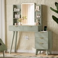 thumbnail image 1 of FANRAL LED Lighted Mirror Vanity Desk with Fluted Design,Charging Station & Glass Top,Modern Dressing Table with Storage Drawers & Shelves for Bedroom,Green Vanity, 1 of 7