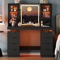thumbnail image 1 of FANRAL Large Fluted Vanity with LED Lighted Mirror,Built-in Cabinet Lighting & Multi-Drawer Storage,Modern Dressing Table for Bedroom Beauty Space,Black Vanity, 1 of 8