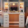 thumbnail image 1 of FANRAL Large Fluted Vanity with LED Lighted Mirror,Built-in Cabinet Lighting & Multi-Drawer Storage,Modern Dressing Table for Bedroom Beauty Space,White Vanity, 1 of 8