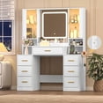 thumbnail image 1 of FANRAL Large Vanity Desk with LED Lighted Mirror & RGB Glass Cabinets,Built-in Charging Station & 7 Drawers,Modern Dressing Table for Bedroom Beauty Spaces,White Vanity, 1 of 8