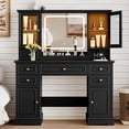 thumbnail image 1 of FANRAL Makeup Vanity Desk with Mirror and Lights,Farmhouse Vanity with RGB Cabinets & Power Outlet,43.5" Large Vanity Table,Black Vanity, 1 of 6