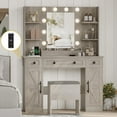 thumbnail image 1 of FANRAL Makeup Vanity Desk,42.5" Vanity Set with Mirror and Lights,Farmhouse Vanity with Chair & Power Outlet,Grey Vanity, 1 of 8