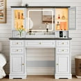 thumbnail image 1 of FANRAL Makeup Vanity Desk with Mirror and Lights,Farmhouse Vanity with RGB Cabinets & Power Outlet,43.5" Large Vanity Table,White Vanity, 1 of 7
