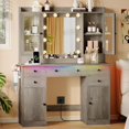 thumbnail image 1 of FANRAL 43.7" Vanity Desk with 10 Mirror Lights & Under-Table RGB,Charging Station & Hair Dryer Holder,Multi-Storage Dressing Table for Bedroom Bathroom,Gray Vanity, 1 of 7