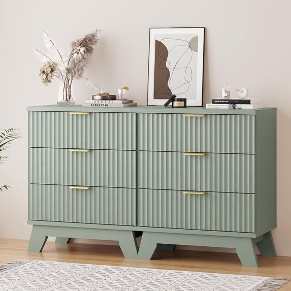 FANRAL Nightstand Set of 2,3 Large Drawer 30" Tall Night Stand,24" Wide Side Table,Wood Fluted Bedside Table Modern End Table Small Dresser for Bedroom,Green Nightstand