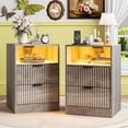 thumbnail image 1 of FANRAL Nightstand Set of 2,LED Nightstands with Charging Station,Fluted Design Bedside Table with RGB LED Lighting,Mid Century Modern Small Dresser with Storagee,Gray Night Stand, 1 of 8
