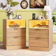 thumbnail image 1 of FANRAL Nightstand Set of 2,LED Nightstands with Charging Station,Fluted Design Bedside Table with RGB LED Lighting,Mid Century Modern Small Dresser with Storagee,Natural Oak Night Stand, 1 of 8