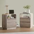 thumbnail image 1 of FANRAL Set of 2 Modern 2 Drawer Nightstands with Charging Station,Wooden Bedside Table End Table with Curved Silhouette & Metal Handles,Gray Night Stand, 1 of 6