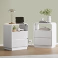 thumbnail image 1 of FANRAL Set of 2 Modern 2 Drawer Nightstands with Charging Station,Wooden Bedside Table End Table with Curved Silhouette & Metal Handles,White Night Stand, 1 of 7