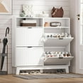 thumbnail image 1 of FANRAL Shoe Cabinet Entryway with 4 Flip Drawers & Top Cubby,Narrow Shoe Storage Hidden Shoe Rack,Fluted Wood Shoe Organizer,White Shoe Cabinet, 1 of 7