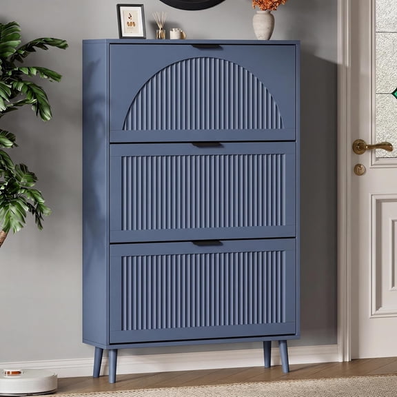 FANRAL Shoe Cabinet,Wood Shoe Rack with 3 Flip Drawers,Adjustable Shelves Narrow Shoe Storage Shoe Organizer for Entryway,Blue