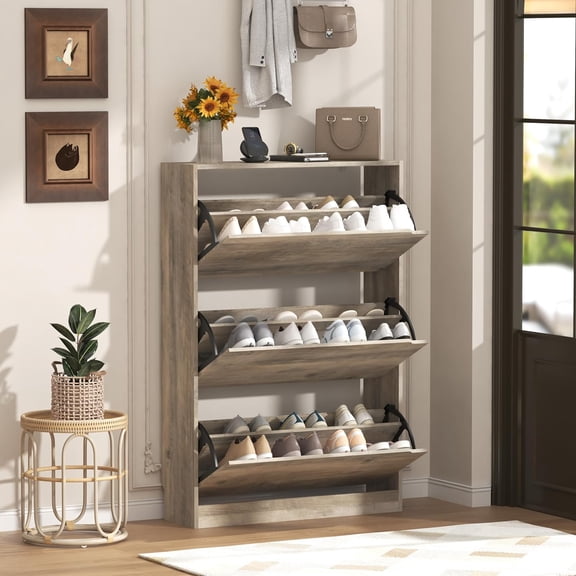 FANRAL Shoe Rack for Closet,Gray Shoe Storage Cabinets with Flip Drawer,Slim Entryway Shoe Organizer with Flip Doors for Slippers Sneakers and High Heels