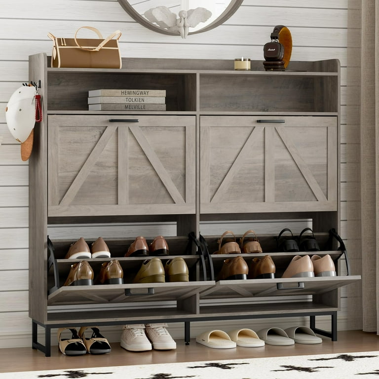 FANRAL Shoe Storage Cabinet for Entryway,4 Flip Drawers Open