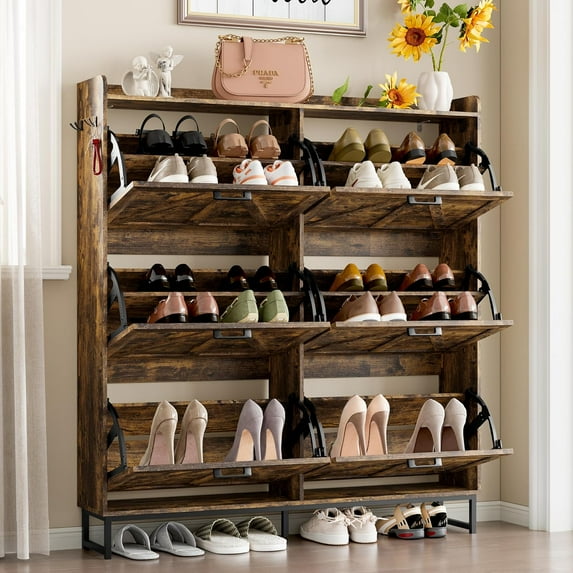 FANRAL Shoe Storage Cabinet for Entryway,6 Flip Drawers Shoe Rack Organizer,Wooden Narrow Shoes Cabinet,Brown