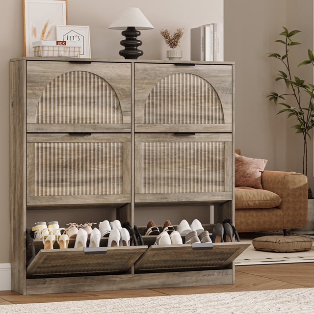 Storage Racks Plan View FANRAL Slim Shoe Cabinet Entryway,Wood Shoe Rack with Flip Drawers ...