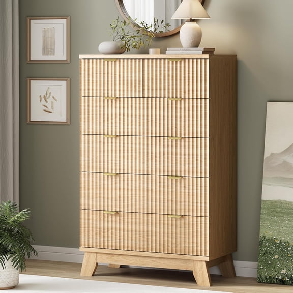 FANRAL Tall 6 Drawers Dresser Fluted Dresser for Bedroom,Wooden Chest of Drawers Modern Dresser for Closet,Natural Oak Dresser