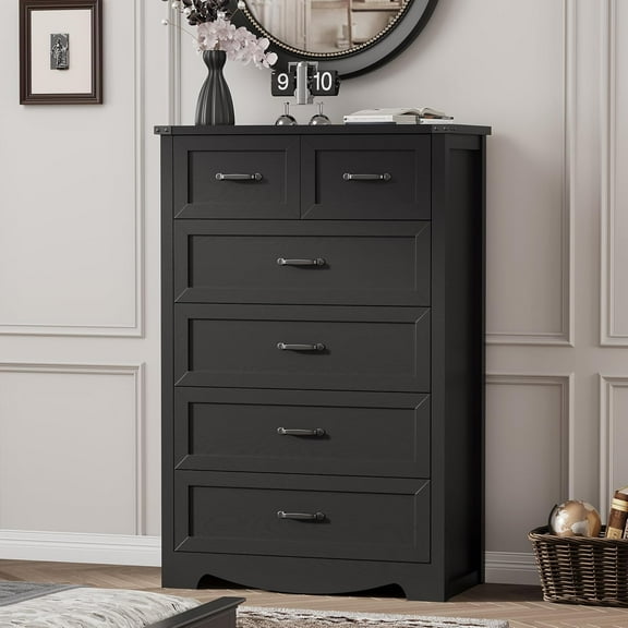 FANRAL Tall 6 Drawer Dresser for Bedroom,Modern Wooden Chest of Drawers,Storage Organizer Dresser for closet,Black Dresser