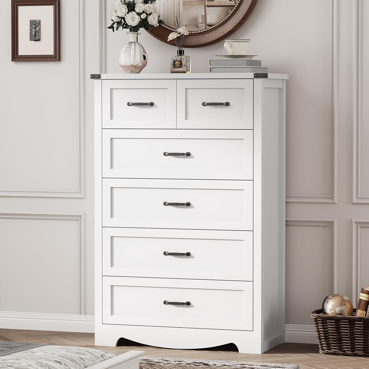 FANRAL Tall 6 Drawers Dresser for Bedroom,Modern Wooden Chest of Drawers,Storage Organizer Dresser for Closet,White Dresser