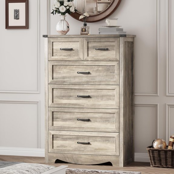 FANRAL Tall 6 Drawers Dresser for Bedroom,Modern Wooden Chest of Drawers,Storage Organizer Dresser for Closet,Wood Dresser