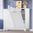 thumbnail image 1 of FANRAL Tilt Out Trash Can Cabinet for 2 Bins,Hidden Recycle Garbage Enclosure with Negative Ion & Ozone Odor Control,Wooden Double Laundry Cabinet for Kitchen Bathroom Laundry Room, 1 of 8